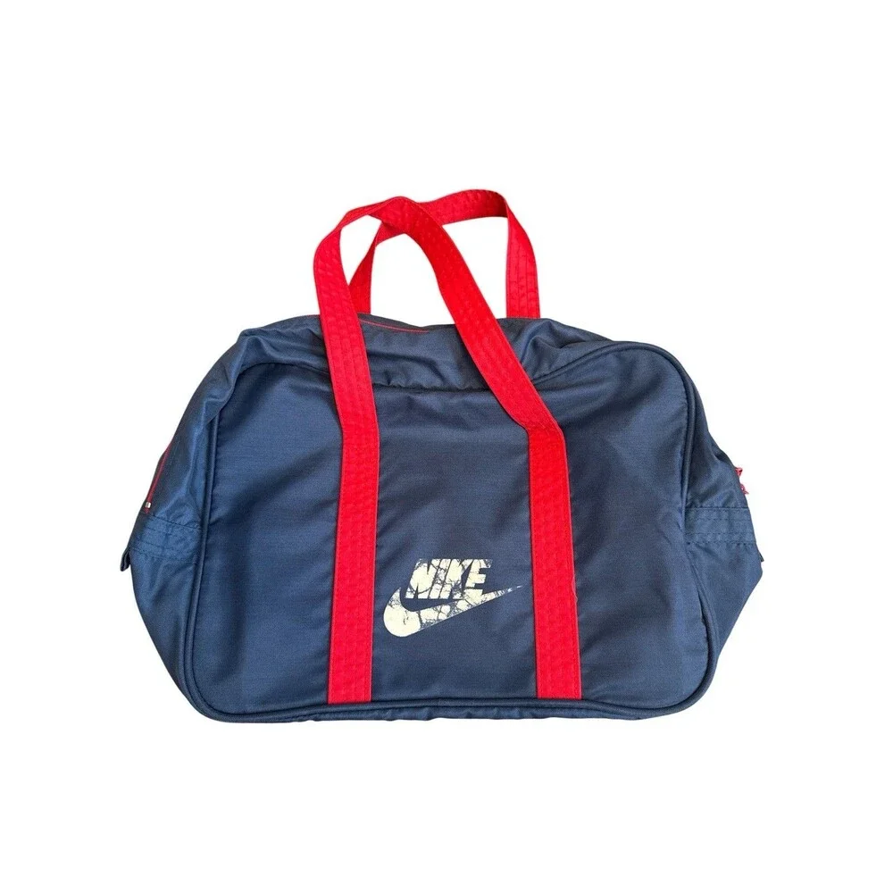 Vintage 1970s NIKE Blue‎ Red Duffle Gym Bag Taiwan Made YKK Zippers